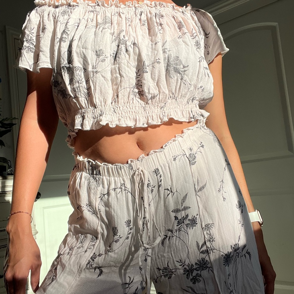 White floral top and pant set